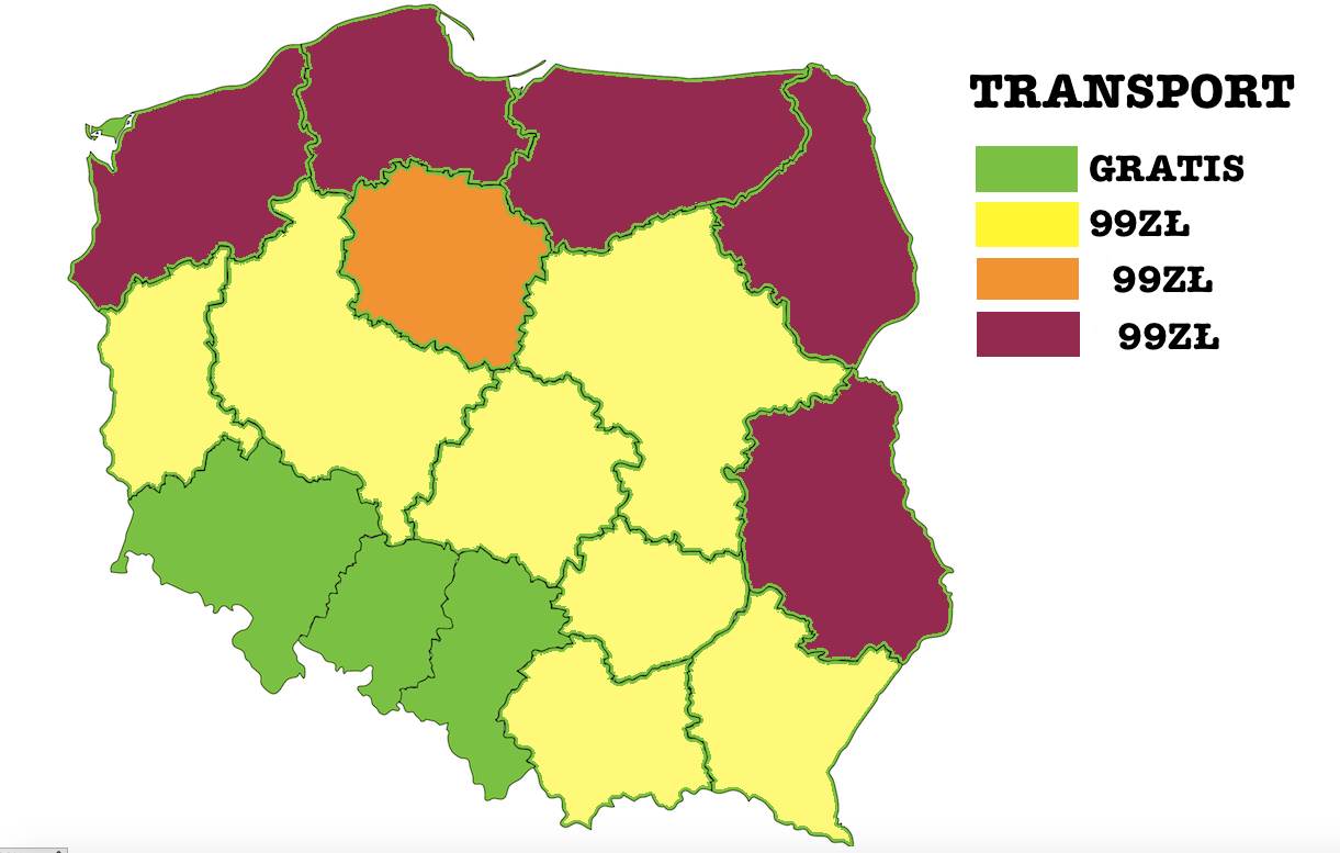Transport mebli mapa Polski